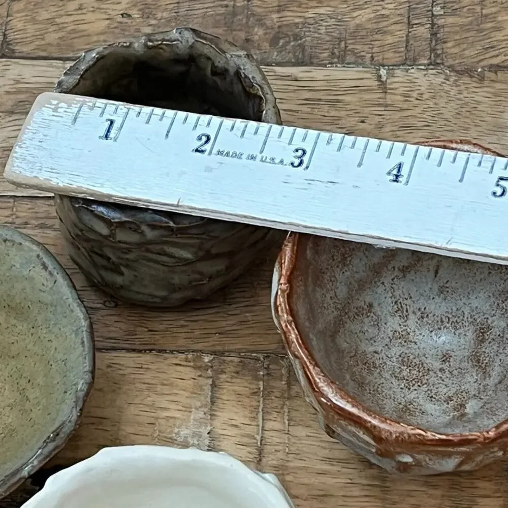 Organic Shape Handmade Textured Ceramic Bowls Set of 4 Rustic Earthy Tones